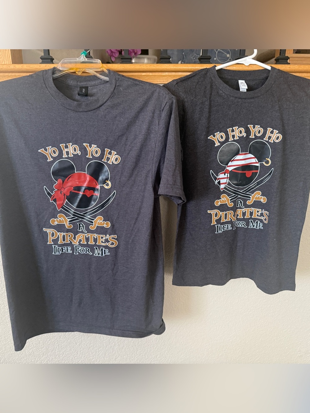 2 Pirate Mickey Mouse Shirts Gray Adult Medium & Child’s Large Bundle